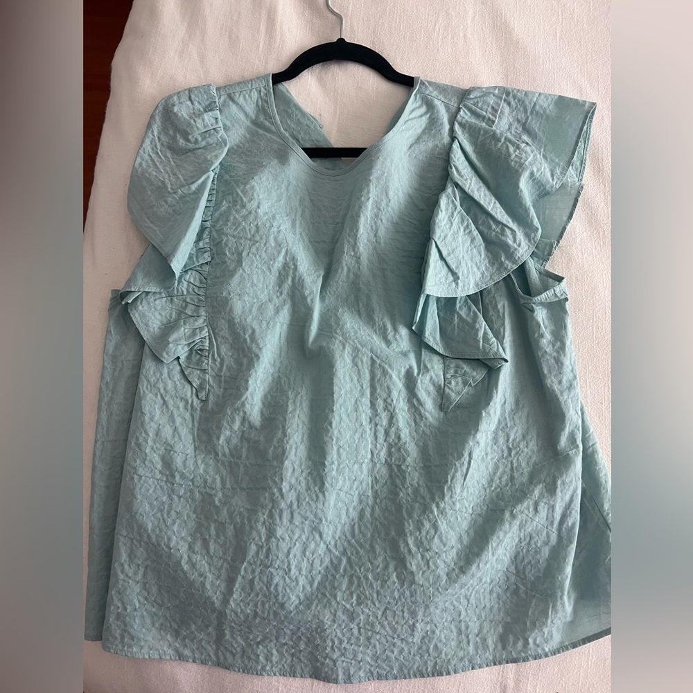 A New Day Sky Blue Ruffle Sleeve Blouse